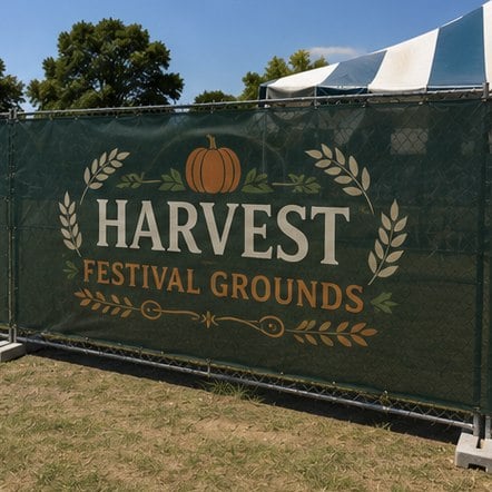 Branded fence screens with logo
