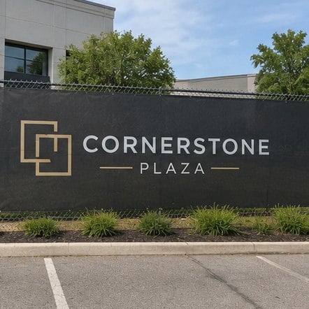 Customized fence screens for businesses and commercial properties — cornerstone plaza