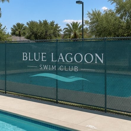Customized fence screens for pool and tennis court enclosures — blue lagoon swim club