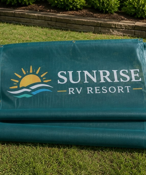 Fence screens with logo — customer photo